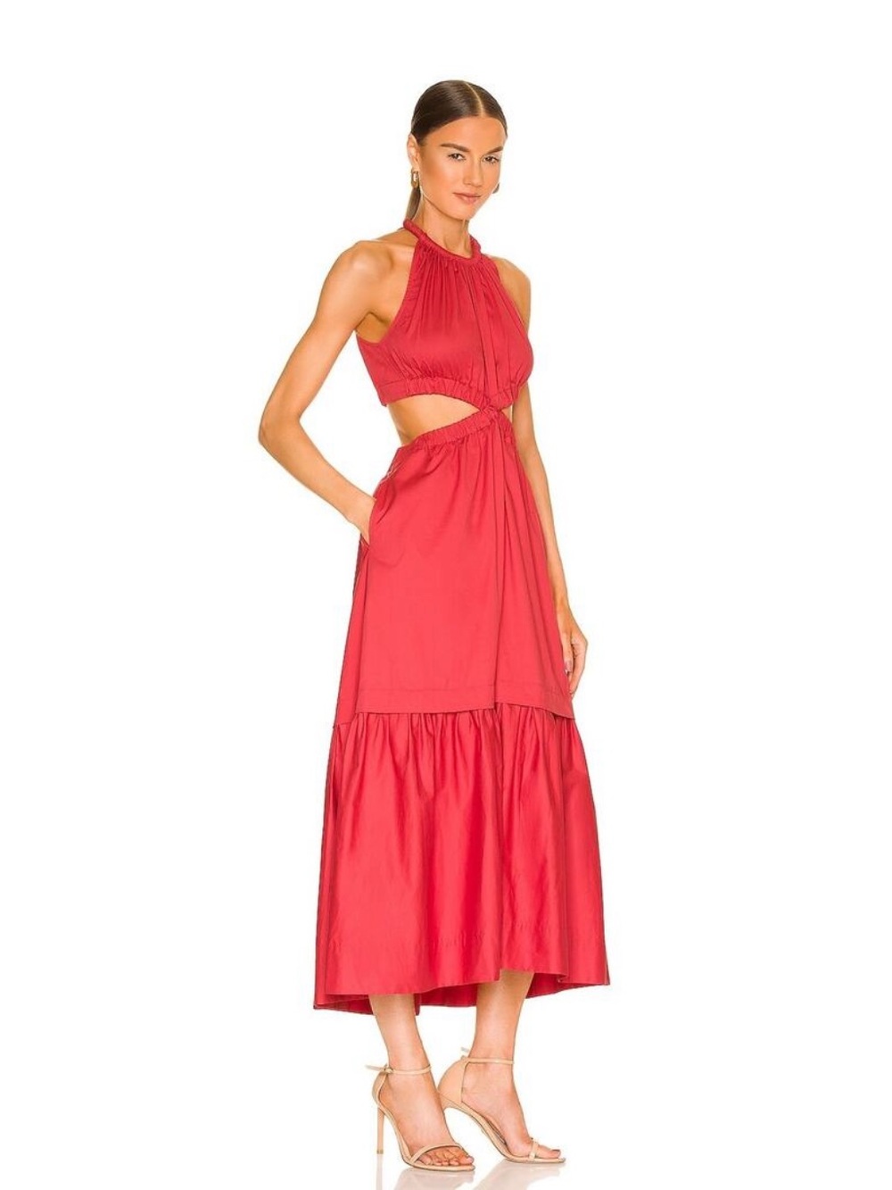 A.L.C Whitney Dress Halterneck Elastic Cutout Waist Tiered Moroccan Spice Size 4